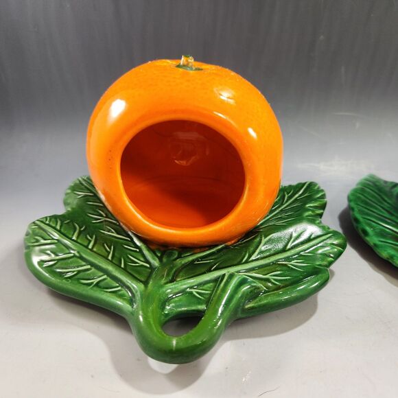 Fruit Wall Pocket Vase Set 2 Apple & Orange VTG Planter Gallery Hanging Kitsch - Picture 6 of 10